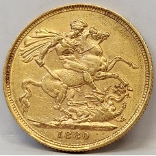 AUSTRALIA 1880 . ONE 1 SOVEREIGN . SYDNEY . GOLD . EDGE NIC